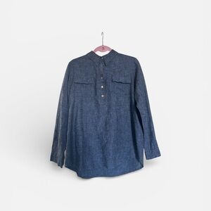 Simply Linen Blue 100% Linen Long Sleeve Shirt | Made in Canada | Size S